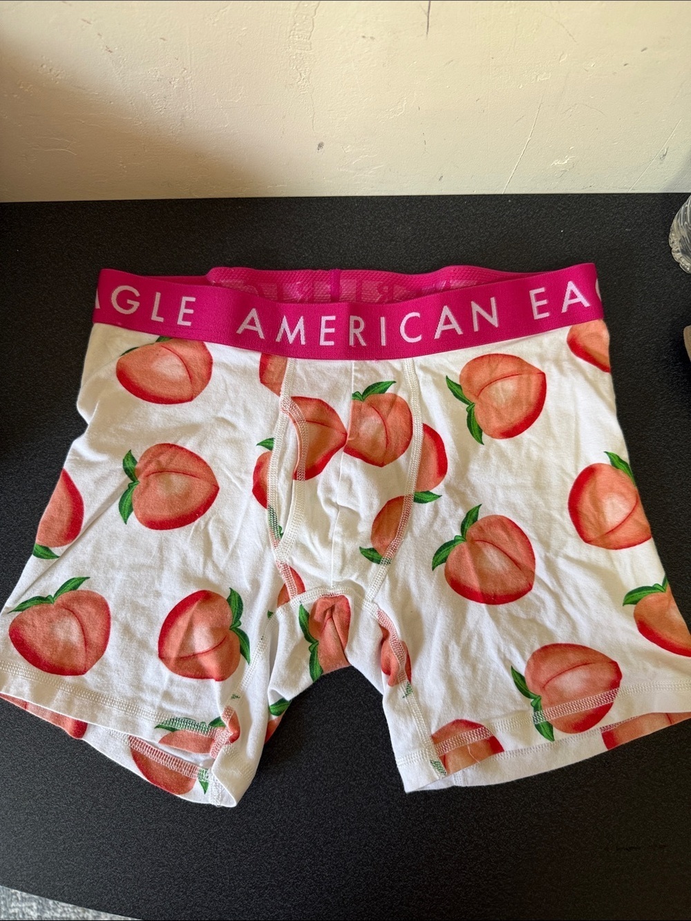 American Eagle Outfitters White Boxer Briefs with Peach Print and Pink Waistband